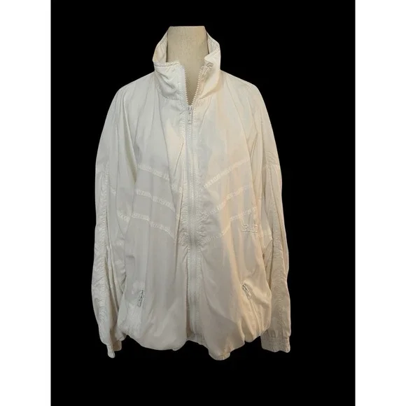 Bally Vtg Full Zip Jacket Windbreaker Womens Sz XL Ivory Soft Cotton Logo Lining - Picture 2 of 14